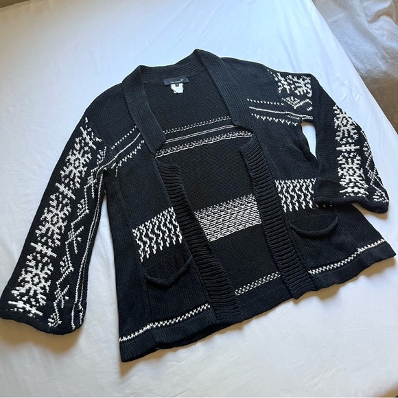 ISABEL MARANT black fair isle print knit buttonless long sleeve cardigan sweater - Picture 1 of 6